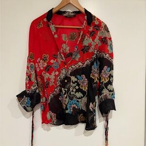 Roberto Cavalli Red and Black Floral Blouse